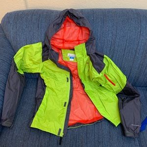 Columbia OMNI TECH Hood RAIN Jacket Youth Size 18/20 Lime gray Omni-Shield